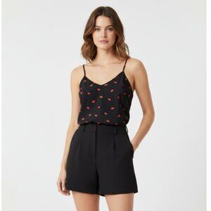 A New Day Black Camisole w Red Lips Women’s Medium Satin Cami Top NWT